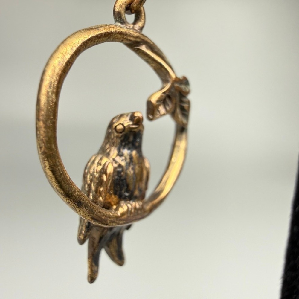 Vintage Bird Dangle Hoop Earrings Bronze Tone Sculptural 1990s Whimsical